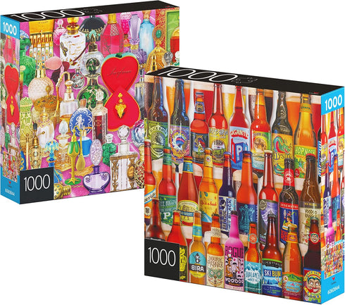 2-Pack of 1000-Piece Jigsaw Puzzles for Adults, Families, and Kids Ages 8 and Up, Perfume and Craft Beer Bottles