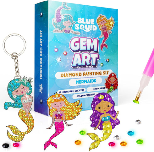 Blue Squid Diamond Art Kits for Kids, Fun DIY Gem Art and Craft Kit for Ages 6-12, Creative 5D Painting