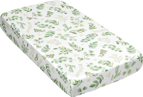Sweet Jojo Designs Green Boho Floral Leaf Boy Girl Gender Neutral Unisex Baby Satin Fitted Crib Sheet Infant Newborn