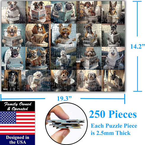Think2Master Pooping Dogs 250 pieces Jigsaw Puzzle featuring heartwarming puppies and dogs. Perfect Bathroom Decoration, White Elephant Gag Gift. fun toy for kids families. Size: 14.2” X 19.3”