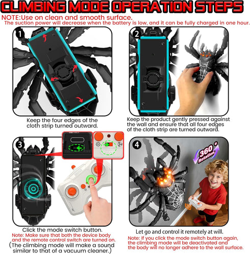 Walls&Ceilings|360Stunts, 2.4GHz 3-12 Wall Climbing Remote Control Spider Robot Toys, Climbs Remote|Gifts for Kids Year