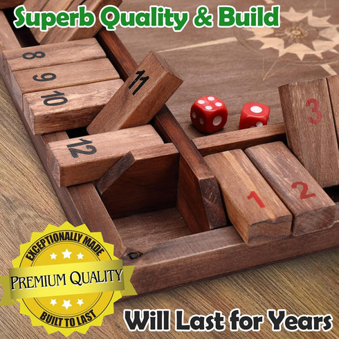 12 Inches 4 12 Sterling Games Shut The Box Game for Players, Family Dice Game with Numbers Box, Nautical Themed Large