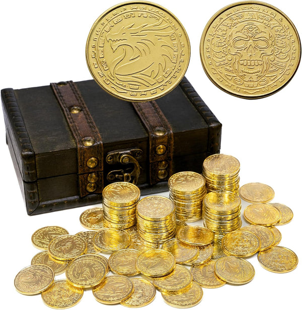 ACTIONDRAKE Metal Pirate Coins, 100 Massive Toy Gold Coins for Board Games, DND