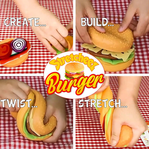 Stretcheez Hamburger Play Food for Kids, Stretchy Pretend Food & Toppings, Mix & Match Sets for Role Play