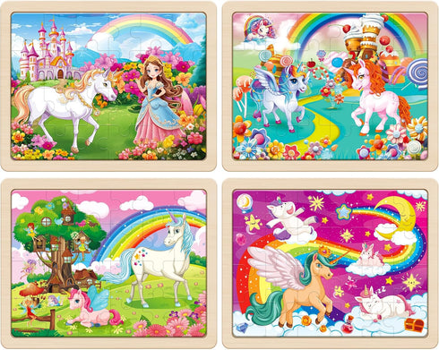 SYNARRY Large Unicorn Princess Fairy Wooden Puzzles Gift Box (12.2*9.4 in) - 24 Pcs for Kids Ages 4-6