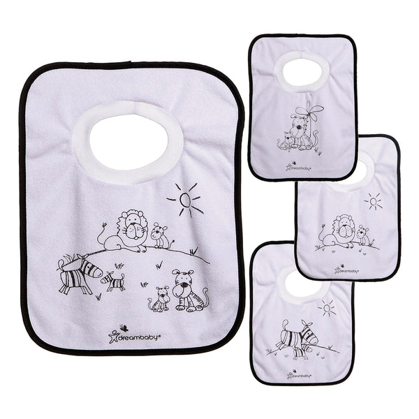 Dreambaby Terry Cloth Cotton Baby Bibs for Teething, Feeding, Drooling - Jungle Animals, Super Absorbent
