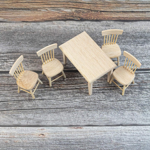 AUEAR 5 Pack Miniature Dining Table Chair Wooden Furniture Accessories Set