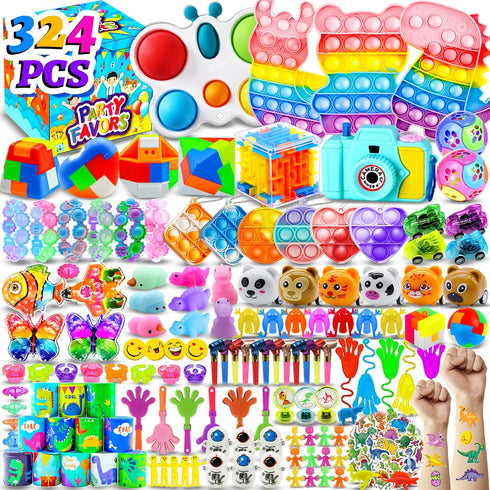 HOLILURE 324PCS Party Favors for Kids 3-5 4-8-12, Fidget Toys Pack Birthday Bulk