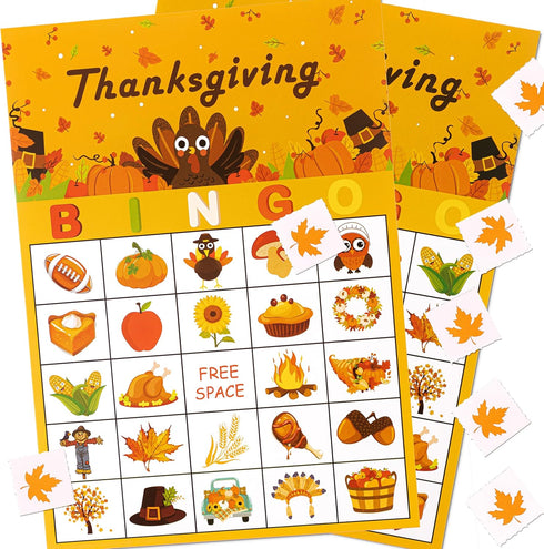 Geefuun 32 Players Thanksgiving Bingo Cards - Fall Party Supplies & Decorations