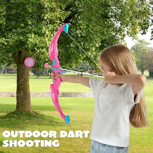 Set Set 9 3-12 JOYIN Pink Bow and Arrow for Girls, LED Light Up Archery Toy with Suction Cup Arrows, Target & Arrow
