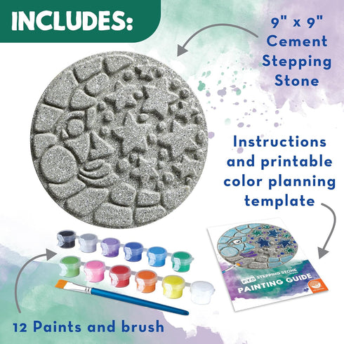 MindWare Paint Your Own Stepping Stone Kit - Mosaic Moon and Stars - Kits Include Paint and Brushes