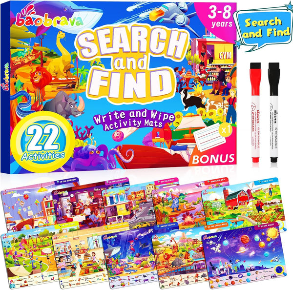 Baobrava Search and Find Game Books - Preschool Learning Activities for Kids