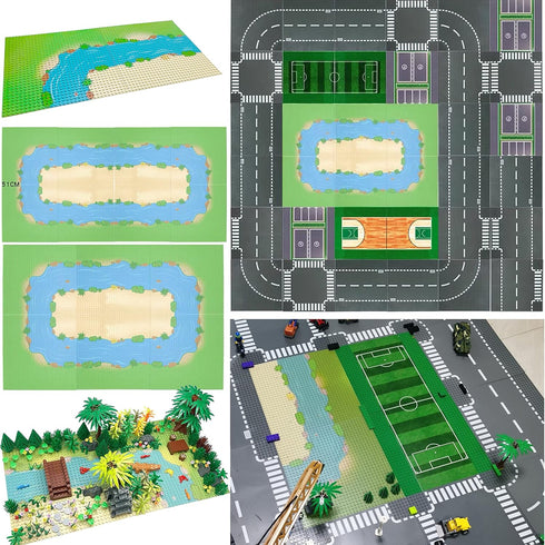6 Pack Grassland Rivers Pattern Baseplate, 10" x 10", Building Brick Base Plate for Kids Toy