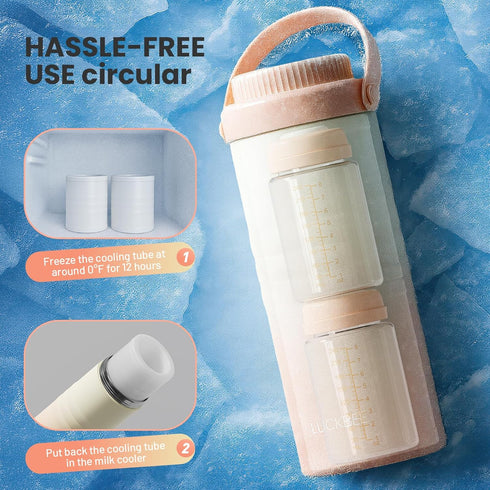 24H 2 16oz, LUCKBEE Portable Breast Milk Cooler with LCD Display Insulated Milk Storage Bottle, Holds Bottles Compact