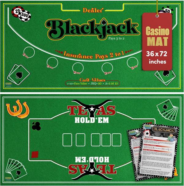 Gamie Double Sided Felt Casino Mat, 36 x 72 for Blackjack &