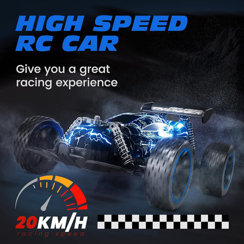 1:18 2WD 2.4GHz 50 8-12 Tecnock RC Cars for Kids, Scale RC Car with LED Lights, Remote Control Car with USB-C Easy