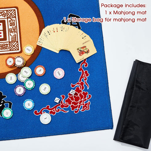 Mahjong Mat with Bag - Anti Slip Table Cover for Mahjong, Poker Cards, and Accessories (Blue)