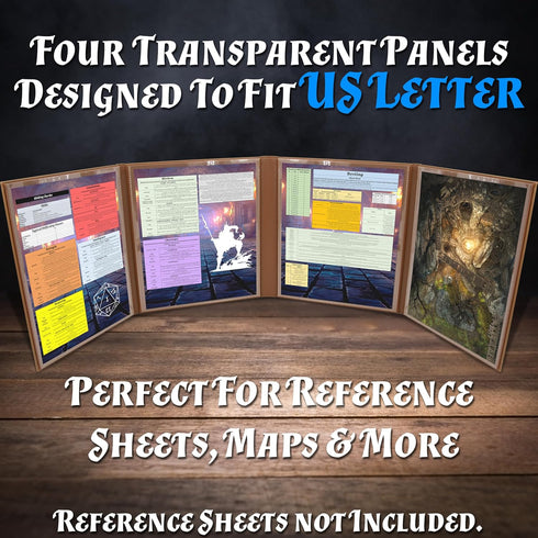 CASEMATIX DM Screen | Faux Leather Embossed GM Screen | Four Panel Folding with Transparent Pockets
