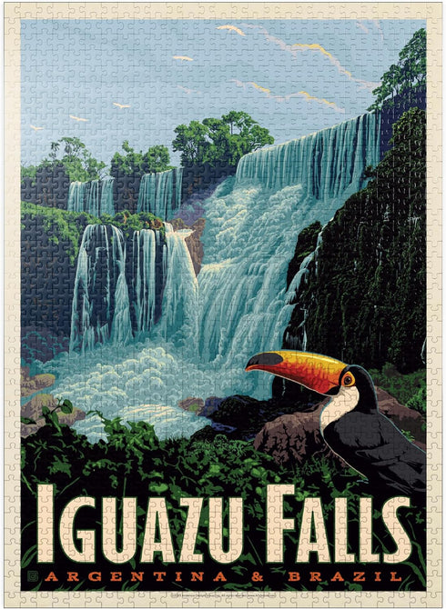 MyPuzzle Iguazú Falls Vintage Poster, Argentina & Brazil, Premium 1000 Piece Jigsaw Puzzle