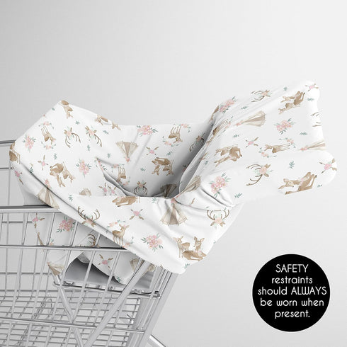 Sweet Jojo Designs Woodland Deer Floral Girl Infant Baby Car Seat Cover Nursing Breastfeeding Shopping Cart Stroller