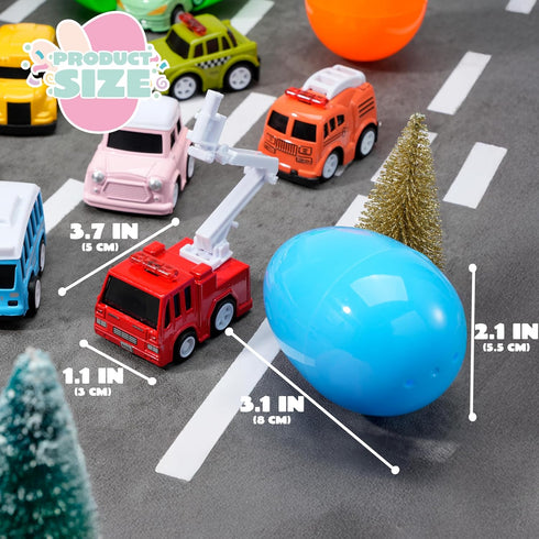 12 JOYIN Pcs Prefilled Easter Eggs with Toys, Plastic Eggs with Cute Pull Back Cars, Easter Basket Stuffers, Party