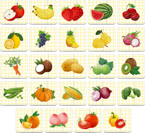 48 Food Matching Puzzles - Pre-Primer in 2 Pieces, Perfect for Preschool Learning (24 Blocks Double Sided)
