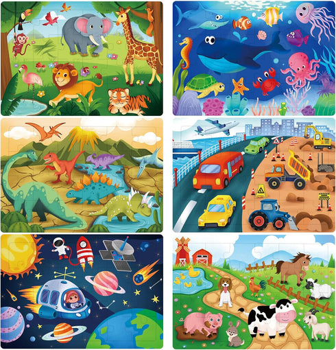 BenBen Wooden Puzzles for Kids Ages 3-5, 6 Pack 24 Piece Toddler Puzzle for Boys and Girls
