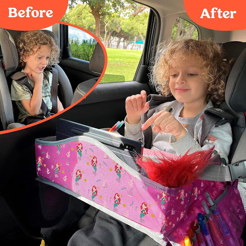 PILLANI Kids Travel Tray for Car - Toddler Car Activities, Car Seat Tray with Activity Sheets & Pens, Road Trip