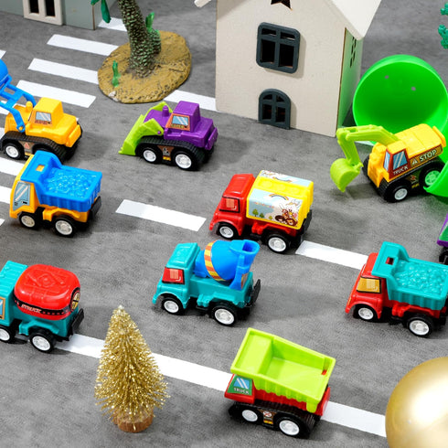 12 JOYIN Pcs Easter Eggs Filled with Toy Cars, Colorful Prefilled Pull Back Construction Vehicle, and Race Car for Kids