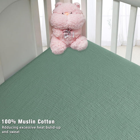 100% 2 Pack 52x28in GUNTAIL Muslin Crib Sheets for Boys Girls Cotton Fitted Baby Crib Sheet Soft and Breathable