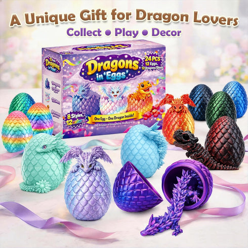 Rubypop 12Pack 3D 3D Printed Dragon Eggs with Dragon Inside, Fantasy Collectible Print Animals Toys Party Favor Gifts