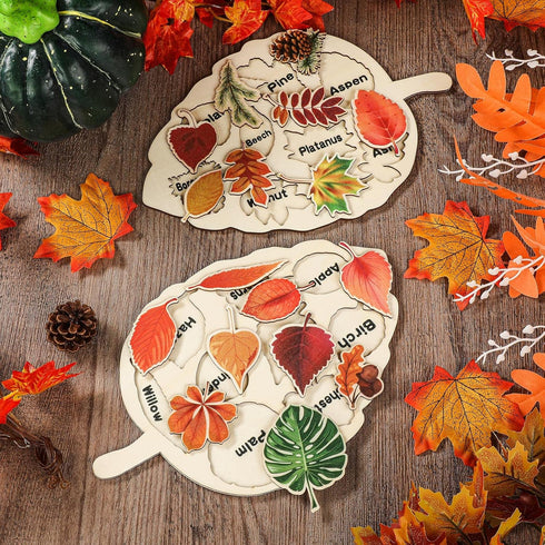 Kathfly 2 Pieces Leaf Wooden Jigsaw Puzzles, Montessori Toy for Early Educational Learning