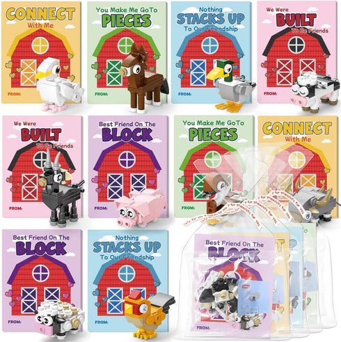Qumic Building Blocks Valentines - 30 PCS Farm Animal Building Blocks with Valentines
