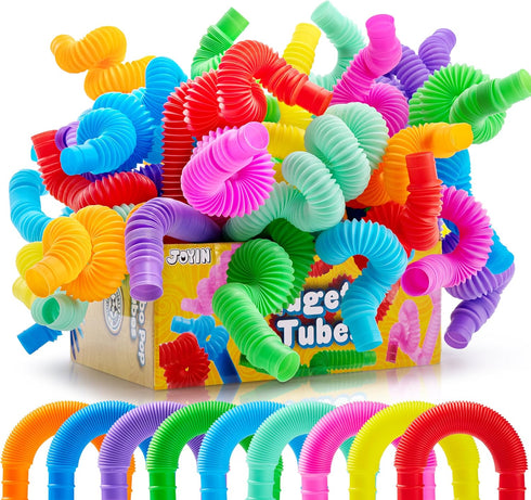 JOYIN 9 Pack Pop Tubes Sensory Toys, Fidget Tubes Party Favors in 9 Colors, Connectable and Extendable for Stress Relief