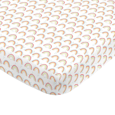 NoJo Super Soft Rainbow Nursery Crib Fitted Sheet - Yellow, Orange, Aqua, White