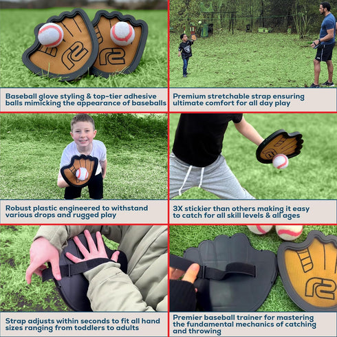 Set Toss and Catch Ball Game - Easy to Use Sticky Balls & Beginner Baseball Training Glove - Premium Toy Paddle Fits