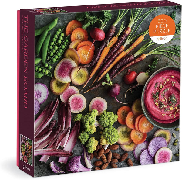 Galison The Garden Board - 500 Piece Puzzle - Fun and Challenging Activity with Bright Garden Vegetables Artwork