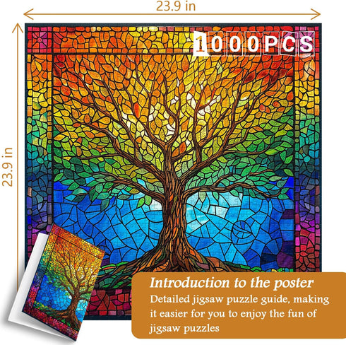 PICKFORU Stained Glass Puzzles for Adults, 1000 Pieces Mosaic Tree of Life Unique Rainbow Jigsaw Puzzle