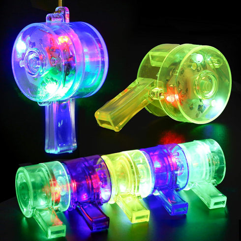 PROLOSO 15 Pcs Light Up Flashing Whistles with Lanyards, Glow in the Dark Party Favors for Kids.