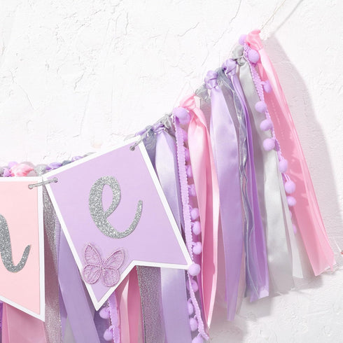 Agvgaza 1st Pink & Purple Butterfly Highchair Banner for Girls - Spring Butterfly One Party Decor & Cake Smash Photo