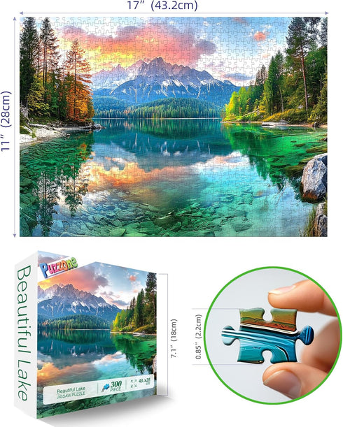 300 Sunset Mountain Lake Landscape Piece Puzzle for Adults Beautiful Nature Scenery Jigsaw Puzzle with Letters on Back