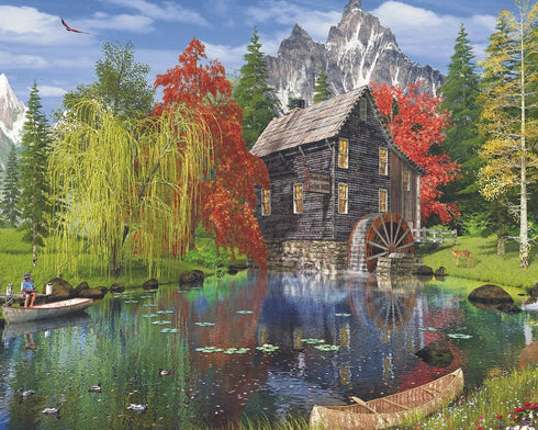 Springbok Majestic 1000 Piece Wooden Jigsaw Puzzle, Fishing by The Mill