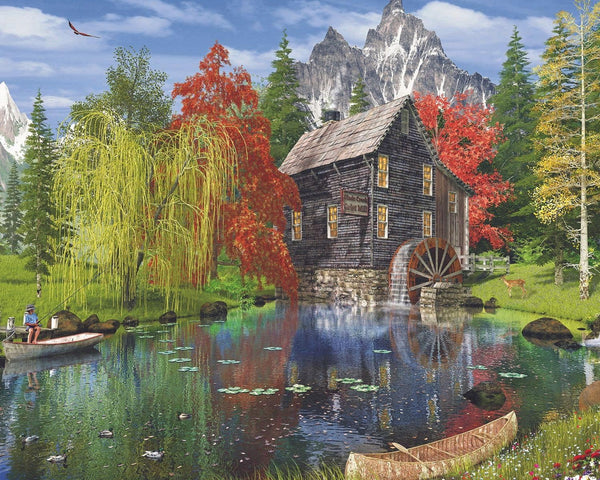 Springbok Majestic 1000 Piece Wooden Jigsaw Puzzle, Fishing by The Mill