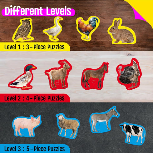 12 Pack Realistic Animal Puzzles - 48 Pieces Step-by-Step Animal Jigsaws for Preschool Toddlers 3+