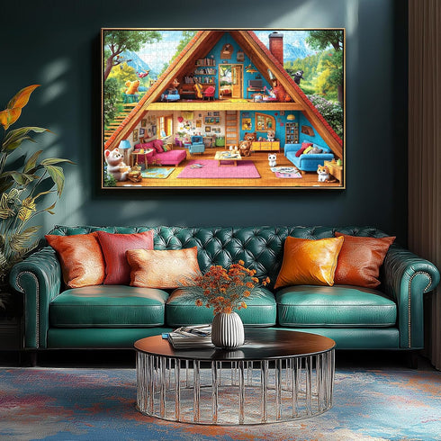 500 23" 15" Piece Puzzles for Adults, Mountain Home with Animal Characters - Fairy Tale Cottage Jigsaw Puzzle