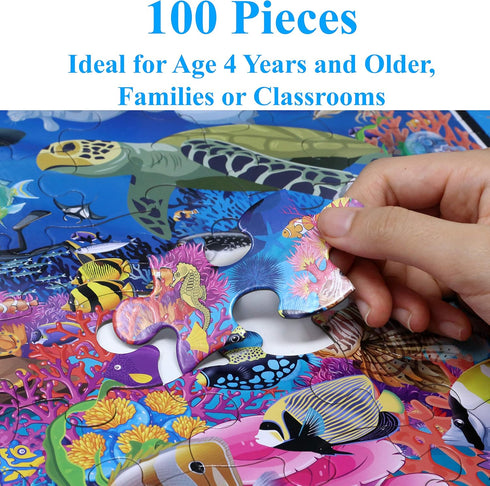 Think2Master 100 Pieces Colorful Ocean Life Jigsaw Puzzle for Kids, Families & School, Size: 23.4” x 16.5”