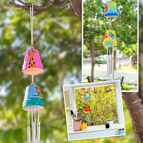 2-Pack 612 Make Your Own Wind Chime Craft Kit, Large Bells, Stencils & Beads | DIY Arts and Crafts for Kids Ages |