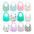 2 Pack Nuby Adjustable Easy Clean Soft Silicone Bibs with Scoop, Pink Dinosaurs & Flowers