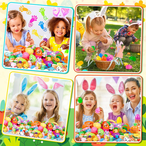 OCTERIC 330Pcs Set, 110 220 Colorful Prefilled Plastic Easter Plactic Eggs Filled with Assorted Toys Stickers Party