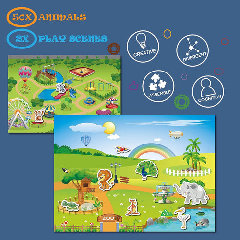 (51 Magnetic Portable Playboard Cute Zoo Ainimal Magnets Create Scene for Learning Travel Toy Pcs)